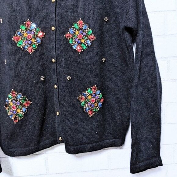 Vintage KAREN SCOTT Angora Wool Jeweled Cardigan M - Picture 3 of 8